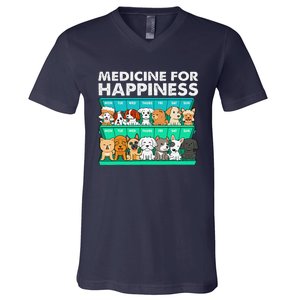 Medicine For Happiness Puppy Lover Dog Owner Cute Dogs V-Neck T-Shirt