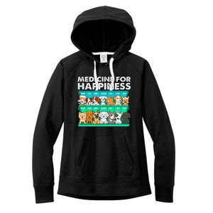 Medicine For Happiness Puppy Lover Dog Owner Cute Dogs Women's Fleece Hoodie