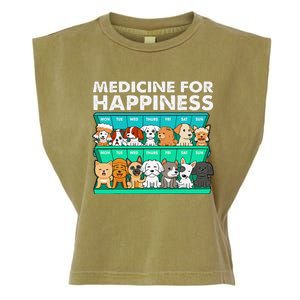 Medicine For Happiness Puppy Lover Dog Owner Cute Dogs Garment-Dyed Women's Muscle Tee