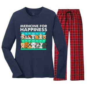 Medicine For Happiness Puppy Lover Dog Owner Cute Dogs Women's Long Sleeve Flannel Pajama Set 