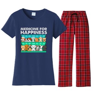 Medicine For Happiness Puppy Lover Dog Owner Cute Dogs Women's Flannel Pajama Set