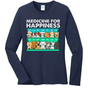 Medicine For Happiness Puppy Lover Dog Owner Cute Dogs Ladies Long Sleeve Shirt