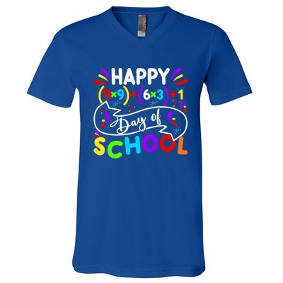 Math Formula Happy 100 Days Of School Math Teacher 100th Day Gift V-Neck T-Shirt