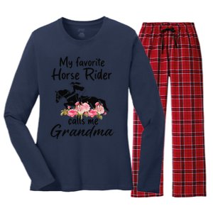 My Favorite Horse Rider Calls Me Grandma Funny Mother's Day Women's Long Sleeve Flannel Pajama Set 