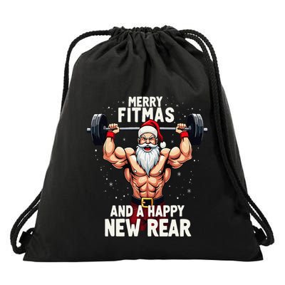 Merry Fitmas Happy New Rear Santa Deadlift Bodybuilder Xmas Drawstring Bag