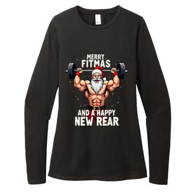 Merry Fitmas Happy New Rear Santa Deadlift Bodybuilder Xmas Womens CVC Long Sleeve Shirt