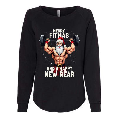 Merry Fitmas Happy New Rear Santa Deadlift Bodybuilder Xmas Womens California Wash Sweatshirt