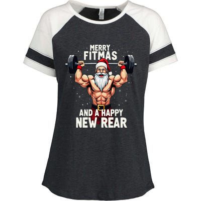 Merry Fitmas Happy New Rear Santa Deadlift Bodybuilder Xmas Enza Ladies Jersey Colorblock Tee