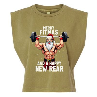 Merry Fitmas Happy New Rear Santa Deadlift Bodybuilder Xmas Garment-Dyed Women's Muscle Tee