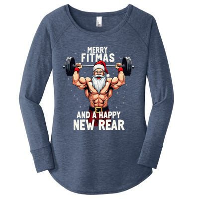 Merry Fitmas Happy New Rear Santa Deadlift Bodybuilder Xmas Women's Perfect Tri Tunic Long Sleeve Shirt