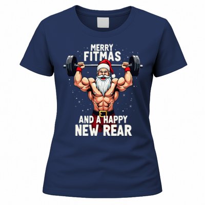 Merry Fitmas Happy New Rear Santa Deadlift Bodybuilder Xmas Women's T-Shirt