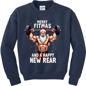 Merry Fitmas Happy New Rear Santa Deadlift Bodybuilder Xmas Kids Sweatshirt