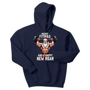 Merry Fitmas Happy New Rear Santa Deadlift Bodybuilder Xmas Kids Hoodie