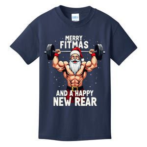 Merry Fitmas Happy New Rear Santa Deadlift Bodybuilder Xmas Kids T-Shirt