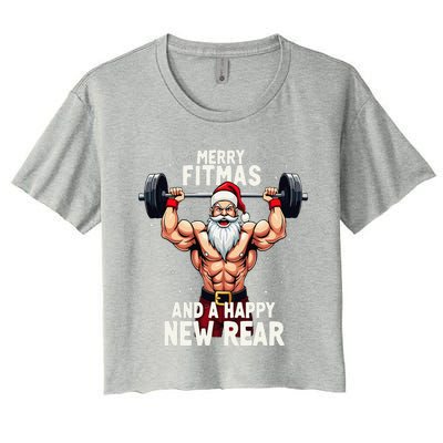 Merry Fitmas Happy New Rear Santa Deadlift Bodybuilder Xmas Women's Crop Top Tee