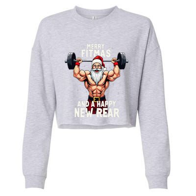 Merry Fitmas Happy New Rear Santa Deadlift Bodybuilder Xmas Cropped Pullover Crew