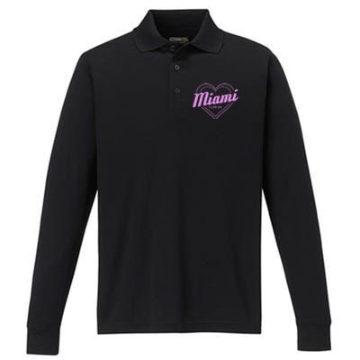 Miami Florida Heart Pride Girls Fl Miami Gift Performance Long Sleeve Polo