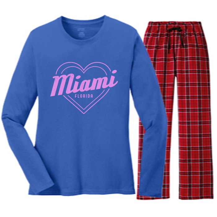 Miami Florida Heart Pride Girls Fl Miami Gift Women's Long Sleeve Flannel Pajama Set 