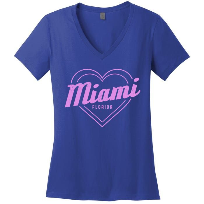 Miami Florida Heart Pride Girls Fl Miami Gift Women's V-Neck T-Shirt