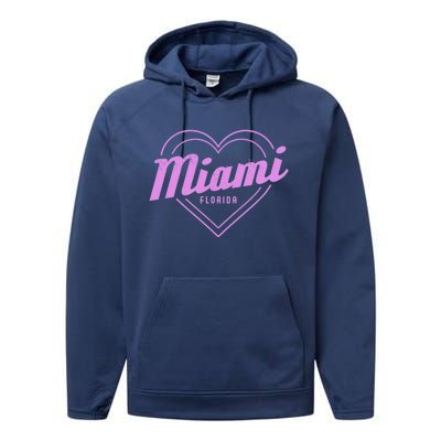 Miami Florida Heart Pride Girls Fl Miami Gift Performance Fleece Hoodie