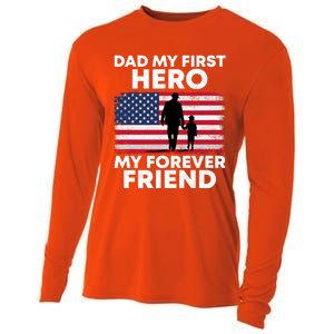 My First Hero My Forever Friend FatherS Day American Flag Gift Cooling Performance Long Sleeve Crew