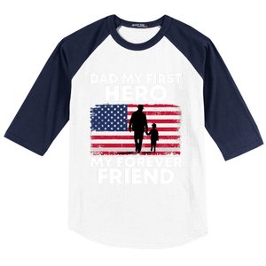 My First Hero My Forever Friend FatherS Day American Flag Gift Baseball Sleeve Shirt