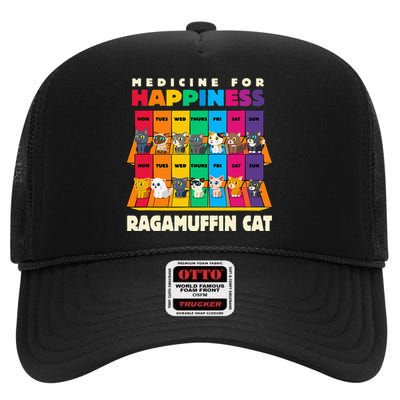 Medicine For Happiness Ragamuffin Cat Funny Ragdoll Cat High Crown Mesh Back Trucker Hat