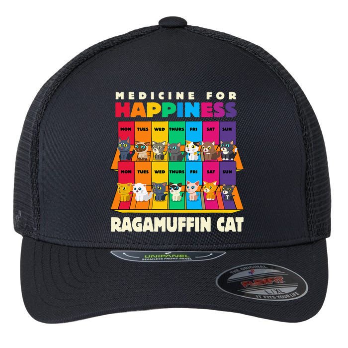 Medicine For Happiness Ragamuffin Cat Funny Ragdoll Cat Flexfit Unipanel Trucker Cap