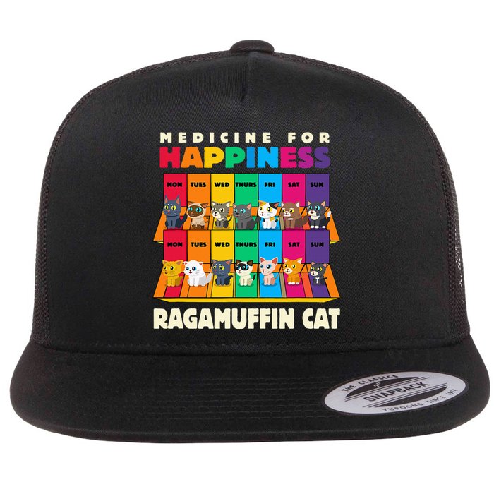 Medicine For Happiness Ragamuffin Cat Funny Ragdoll Cat Flat Bill Trucker Hat