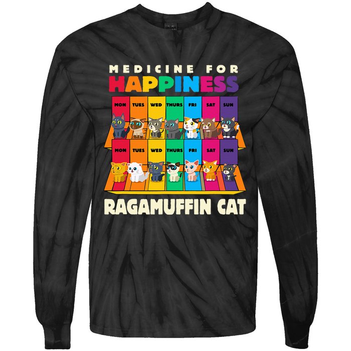 Medicine For Happiness Ragamuffin Cat Funny Ragdoll Cat Tie-Dye Long Sleeve Shirt