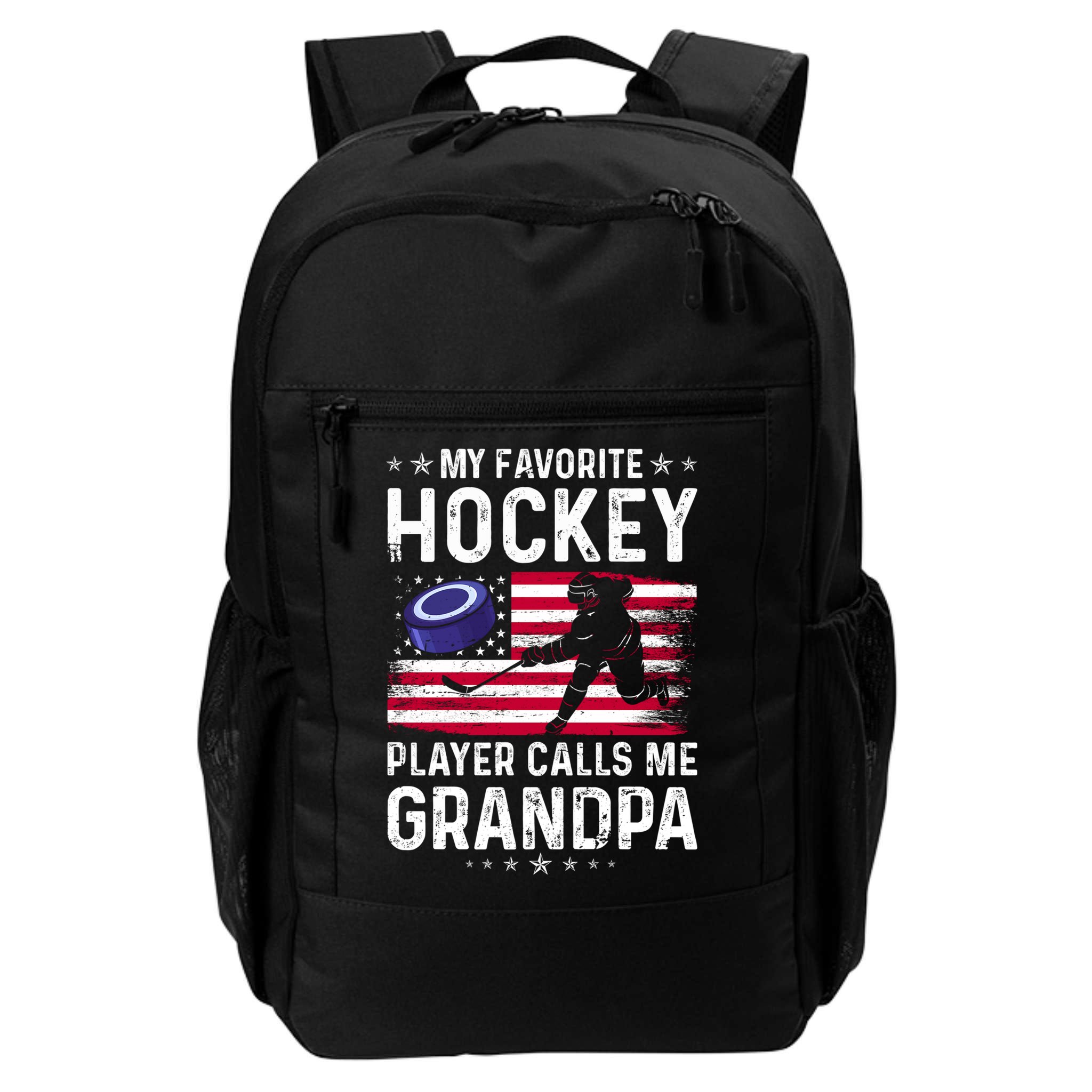 My Favorite Hockey Player Calls Me Grandpa American Flag Gift Backpack