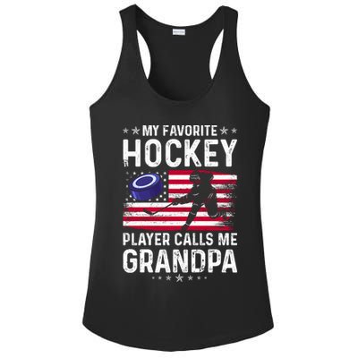 My Favorite Hockey Player Calls Me Grandpa American Flag Gift Ladies PosiCharge Competitor Racerback Tank