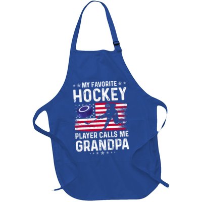 My Favorite Hockey Player Calls Me Grandpa American Flag Gift Apron