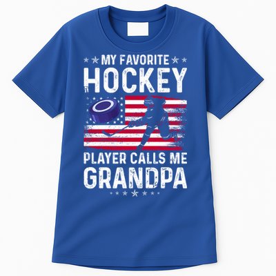 My Favorite Hockey Player Calls Me Grandpa American Flag Gift Tall T-Shirt