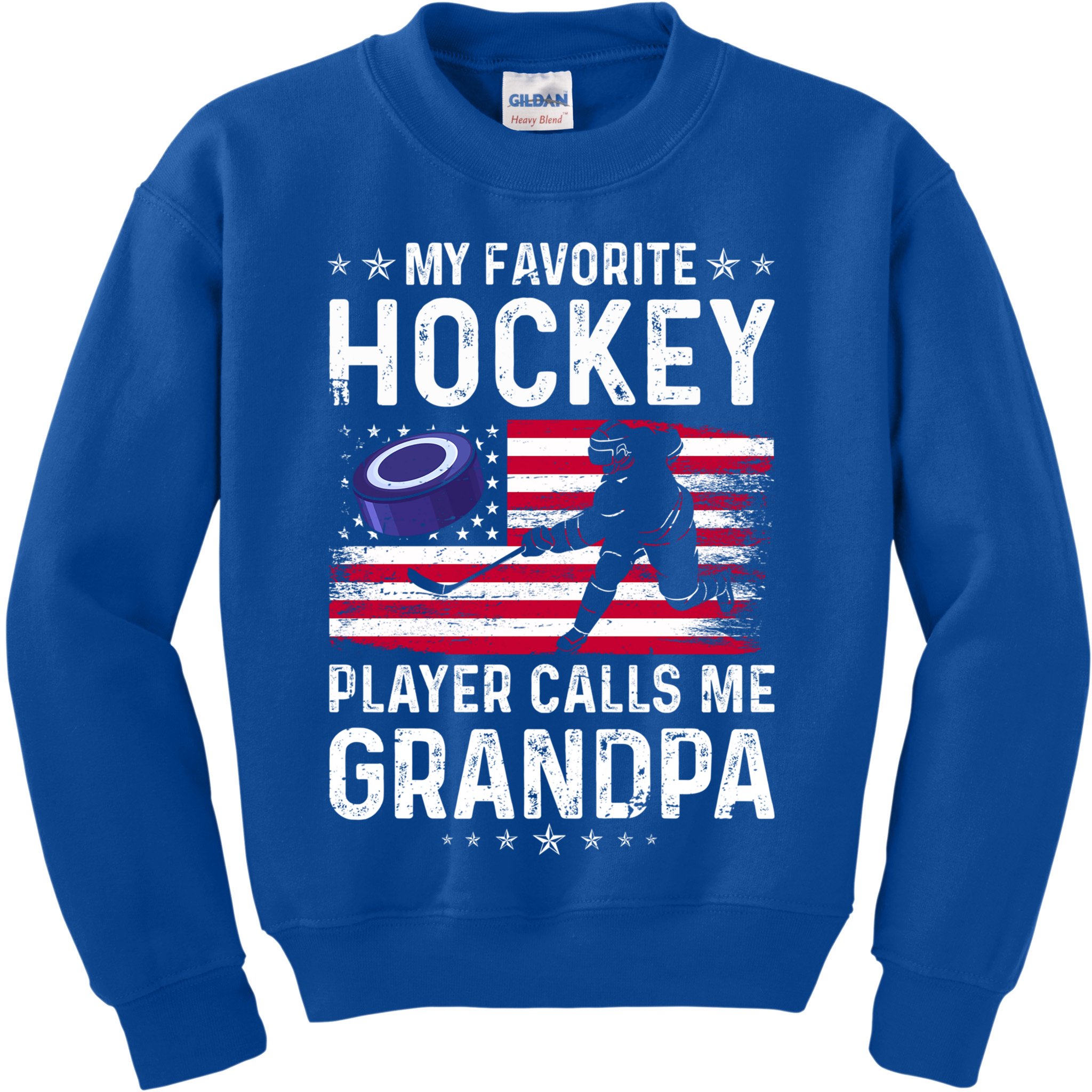 My Favorite Hockey Player Calls Me Grandpa American Flag Gift Kids Sweatshirt