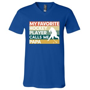 My Favorite Hockey Player Calls Me Papa Fathers Day Gift Cute Gift V-Neck T-Shirt