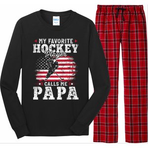 My Favorite Hockey Player Calls Me Papa Fathers Day Gift Long Sleeve Pajama Set