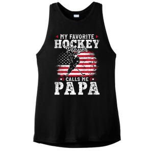 My Favorite Hockey Player Calls Me Papa Funny Gift For Fathers Day Ladies PosiCharge Tri-Blend Wicking Tank