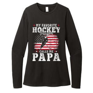 My Favorite Hockey Player Calls Me Papa Funny Gift For Fathers Day Womens CVC Long Sleeve Shirt