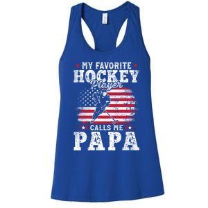 My Favorite Hockey Player Calls Me Papa Funny Gift For Fathers Day Women's Racerback Tank