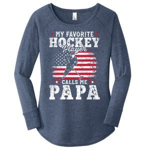 My Favorite Hockey Player Calls Me Papa Funny Gift For Fathers Day Women's Perfect Tri Tunic Long Sleeve Shirt