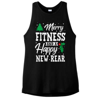 Merry Fitness Happy New Rear Workout Christmas Tank Top Ladies PosiCharge Tri-Blend Wicking Tank