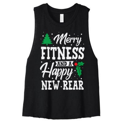 Merry Fitness Happy New Rear Workout Christmas Tank Top Women's Racerback Cropped Tank