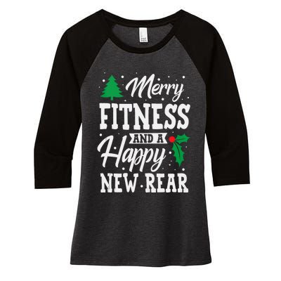 Merry Fitness Happy New Rear Workout Christmas Tank Top Women's Tri-Blend 3/4-Sleeve Raglan Shirt