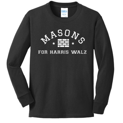 Masons For Harris Walz 2024 Election Vote Kamala Presidency Kids Long Sleeve Shirt