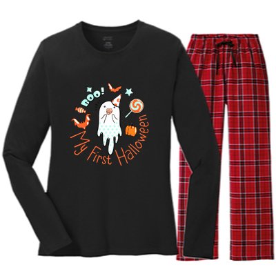 My First Halloween Cute Ghost Boho Baby Gift Women's Long Sleeve Flannel Pajama Set 