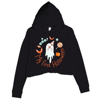 My First Halloween Cute Ghost Boho Baby Gift Crop Fleece Hoodie