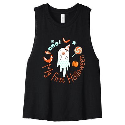 My First Halloween Cute Ghost Boho Baby Gift Women's Racerback Cropped Tank