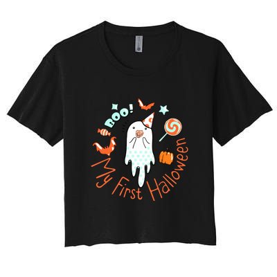 My First Halloween Cute Ghost Boho Baby Gift Women's Crop Top Tee