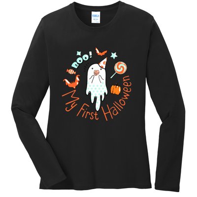 My First Halloween Cute Ghost Boho Baby Gift Ladies Long Sleeve Shirt